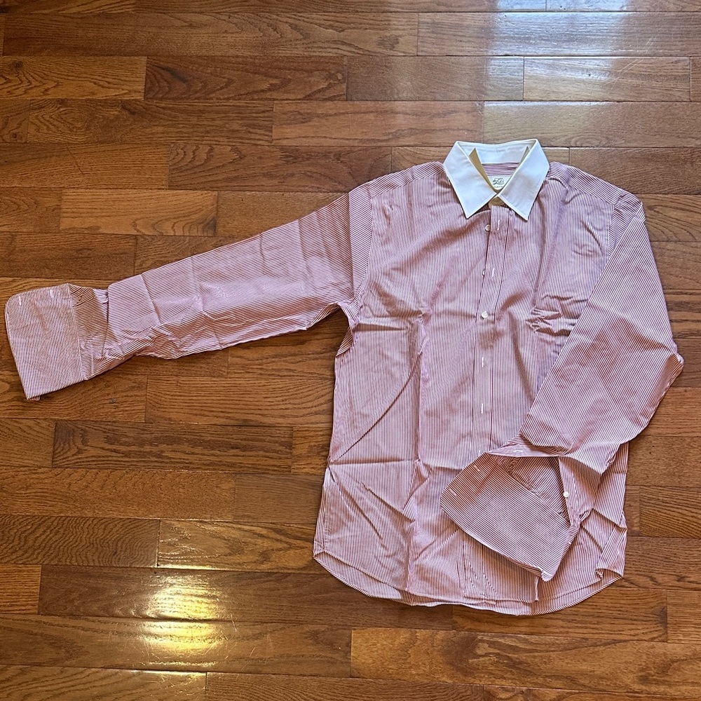 Vintage de Lisi Men's Red Striped Dress Shirt with White Collar